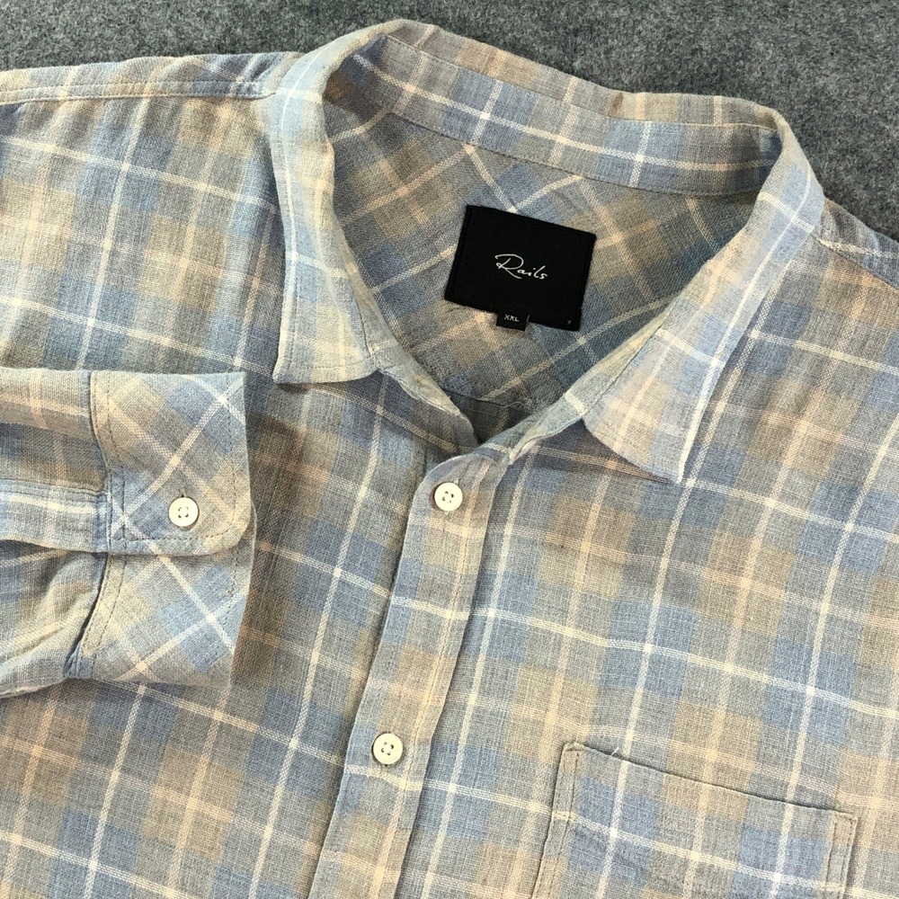 Rails Wyatt Mens XXL Blue Plaid Cotton Long Sleeve Button Down Shirt